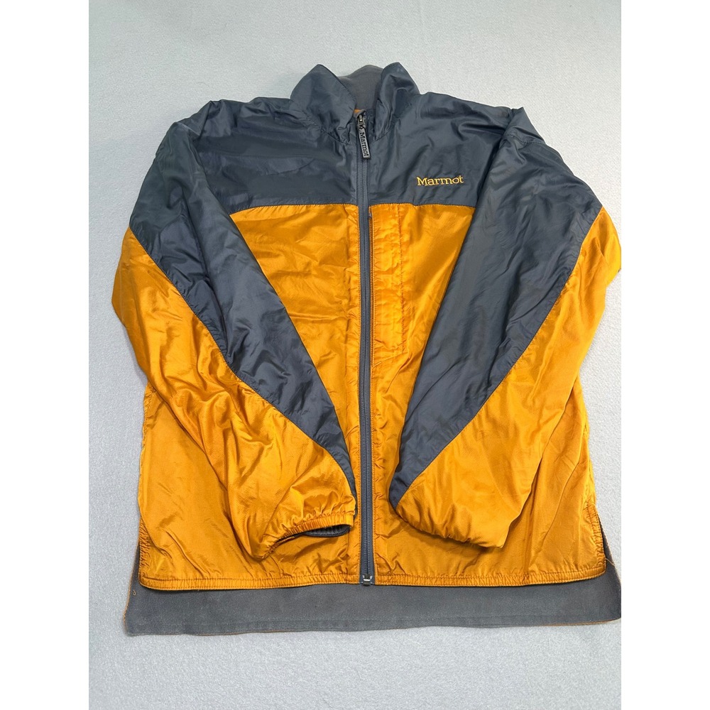 Marmot Windbreaker‎ Jacket Mens Small Orange Gray Mesh Lined Ripstop Full Zip